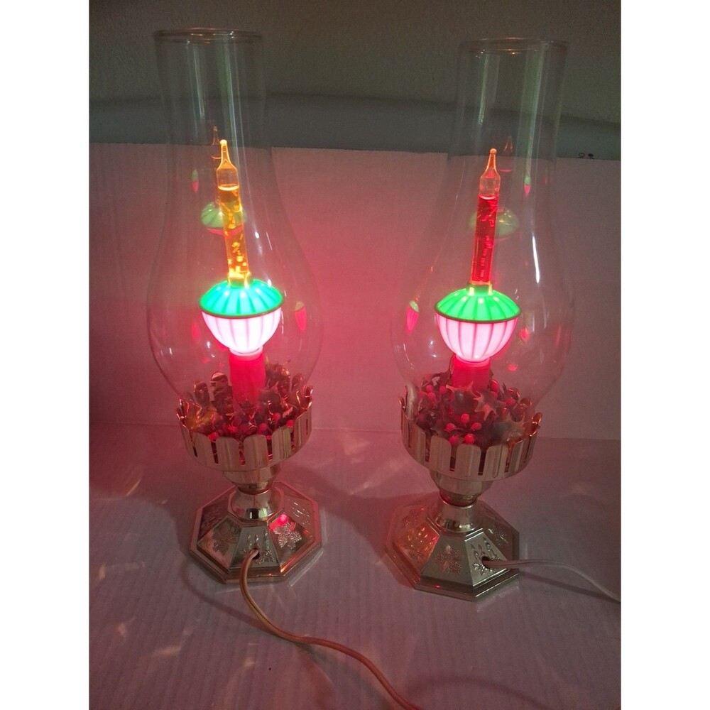 Vtg ACLA Electric Christmas Lamp Hurricane Glass Candle Box Flame Bulb Works 12"